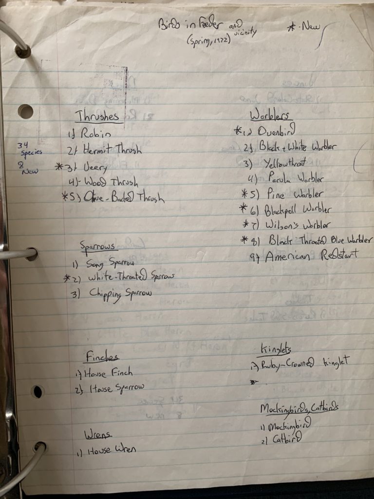 Joe's childhood backyard bird list