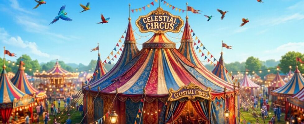 circus tent with birds